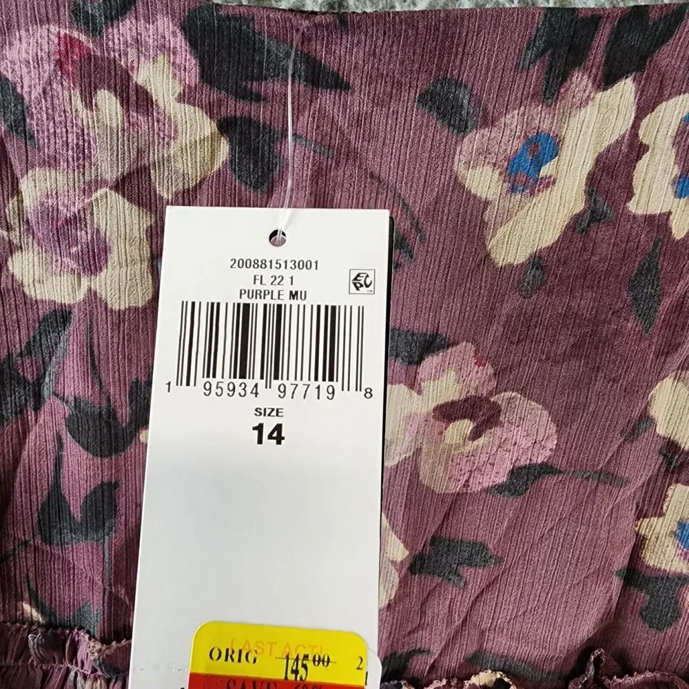 Lauren Ralph Lauren Ruffled Tiered Skirt Women's 14 Purple Multi Zip Closure~ - Picture 6 of 13